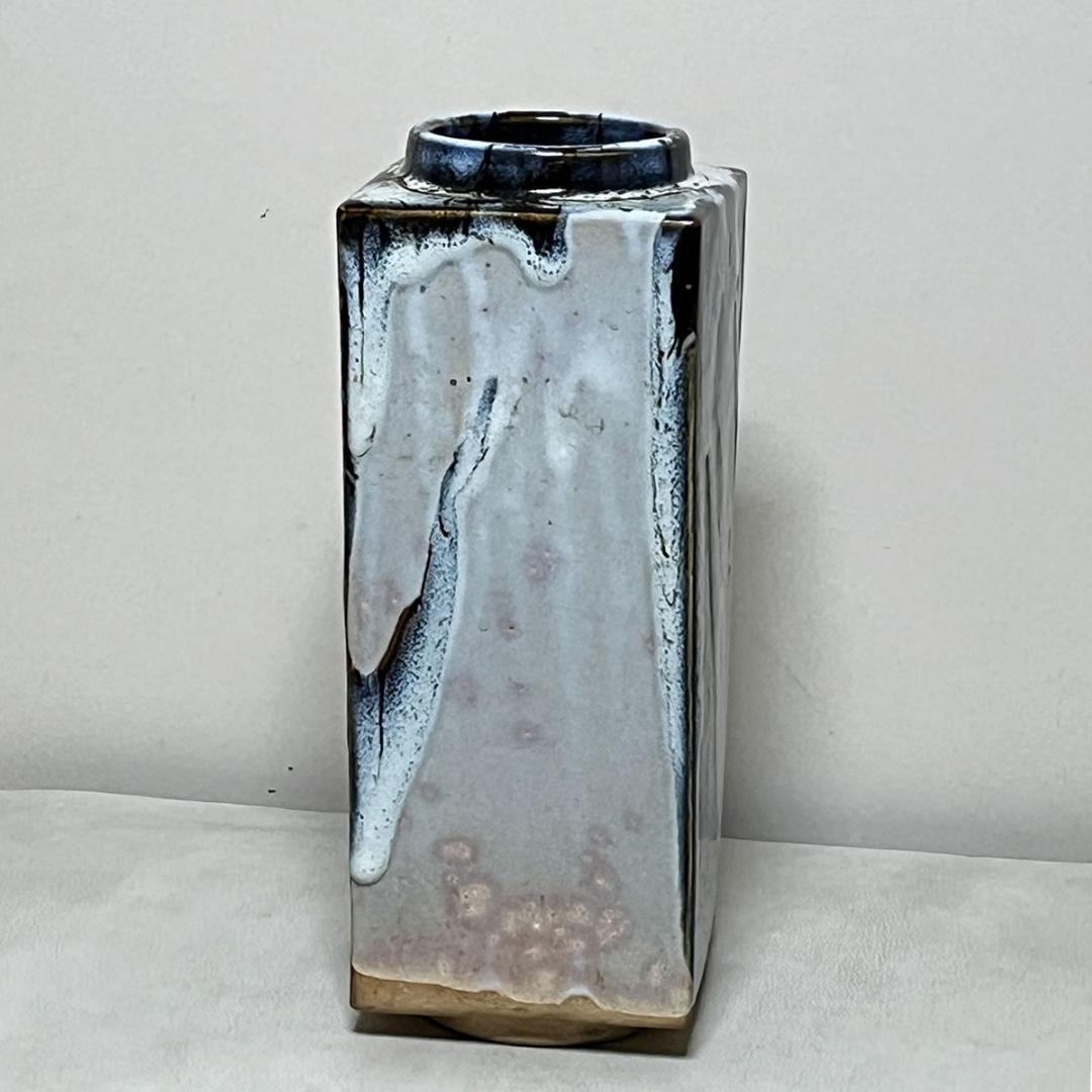 清水六兵衛 瀬戸唐津 四方花入 共箱 花入 花瓶 茶道具 【k3642】