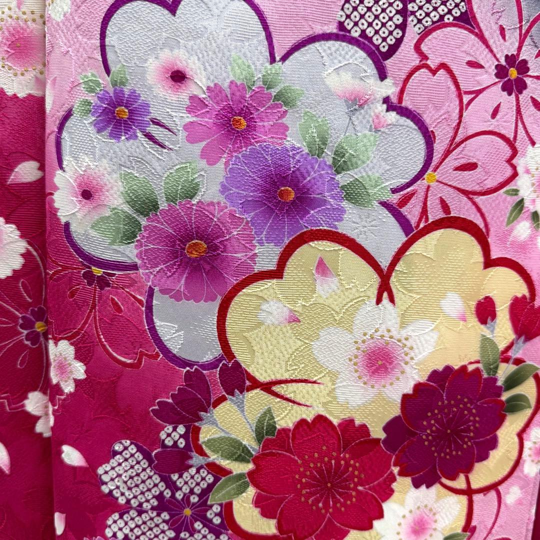 逸品 振袖7点フルセット 金駒刺繍 成人式 謝恩会　卒業式　黒地　ピンク