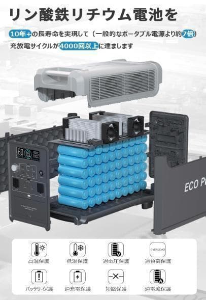 ポータブル電源 大容量 EP3600PRO 3840Wh 3300Wリン酸鉄