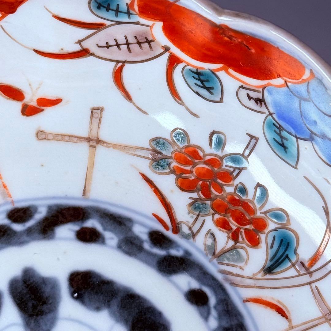 江戸期　古伊万里　染錦花蝶図膾皿　七客　なます皿　古器を楽しむ　料理屋　収集家