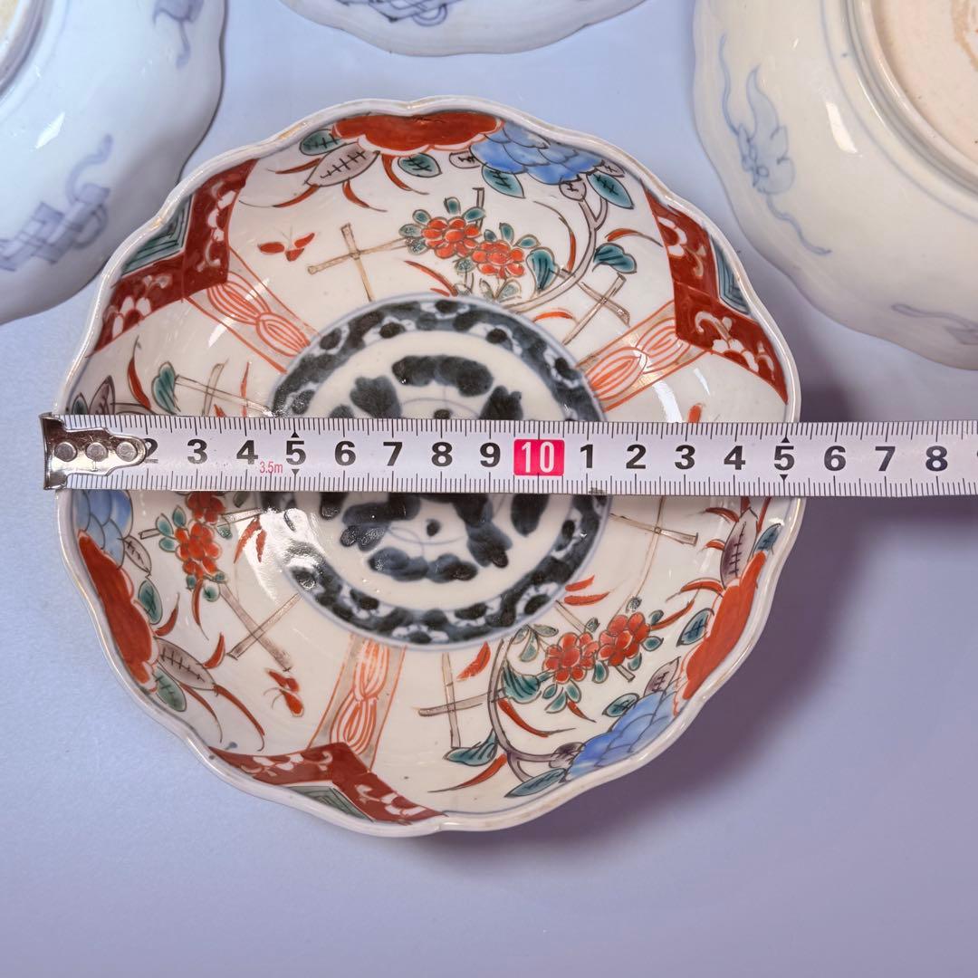 江戸期　古伊万里　染錦花蝶図膾皿　七客　なます皿　古器を楽しむ　料理屋　収集家