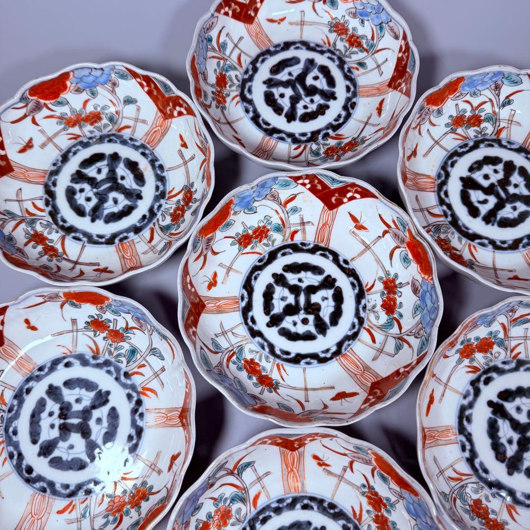 江戸期　古伊万里　染錦花蝶図膾皿　七客　なます皿　古器を楽しむ　料理屋　収集家