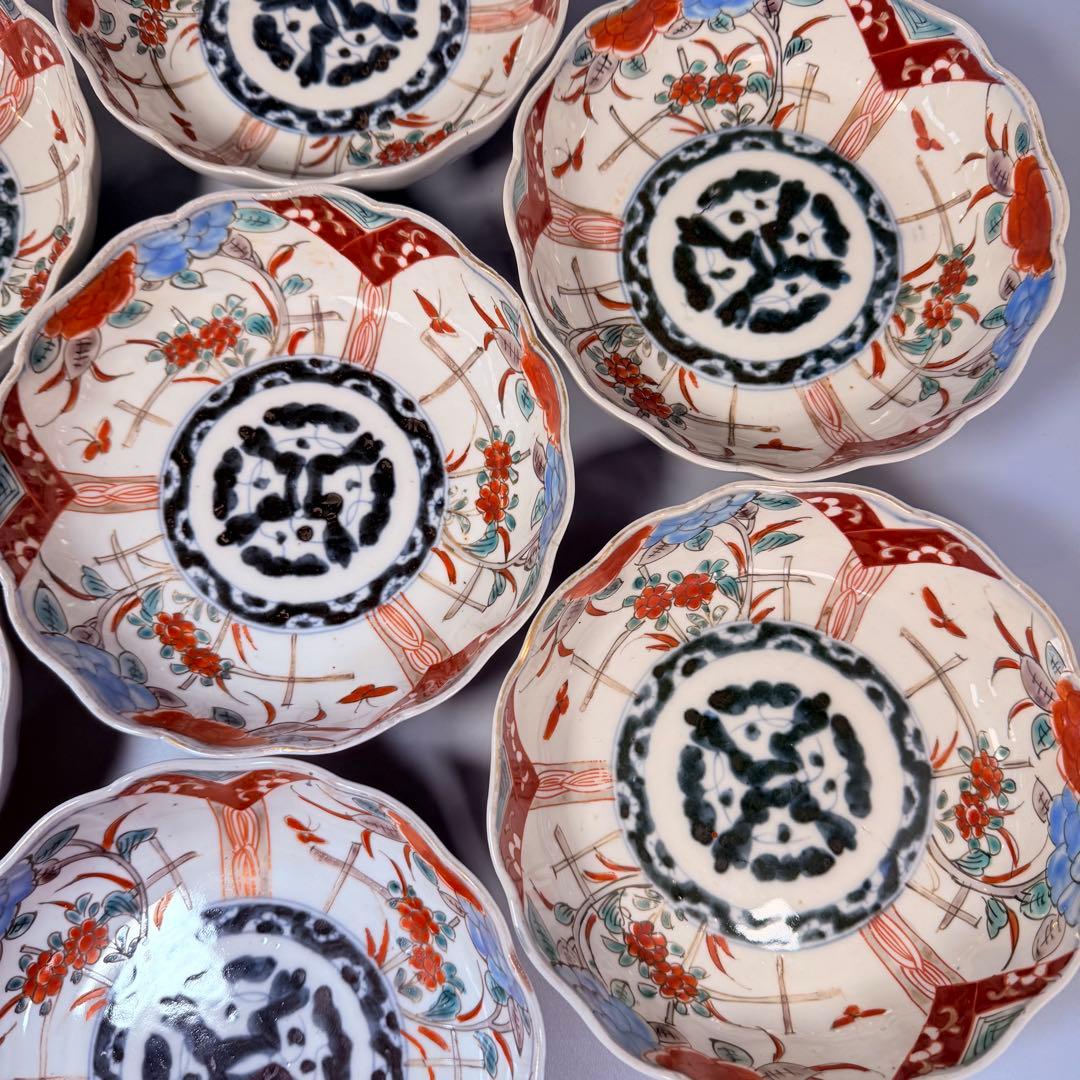 江戸期　古伊万里　染錦花蝶図膾皿　七客　なます皿　古器を楽しむ　料理屋　収集家