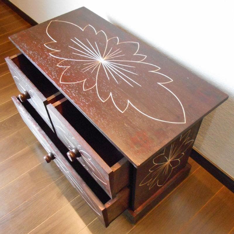 980円 値下げ品‼︎ 花柄模様 チェスト アジアン家具 バリ家具 完成品家具