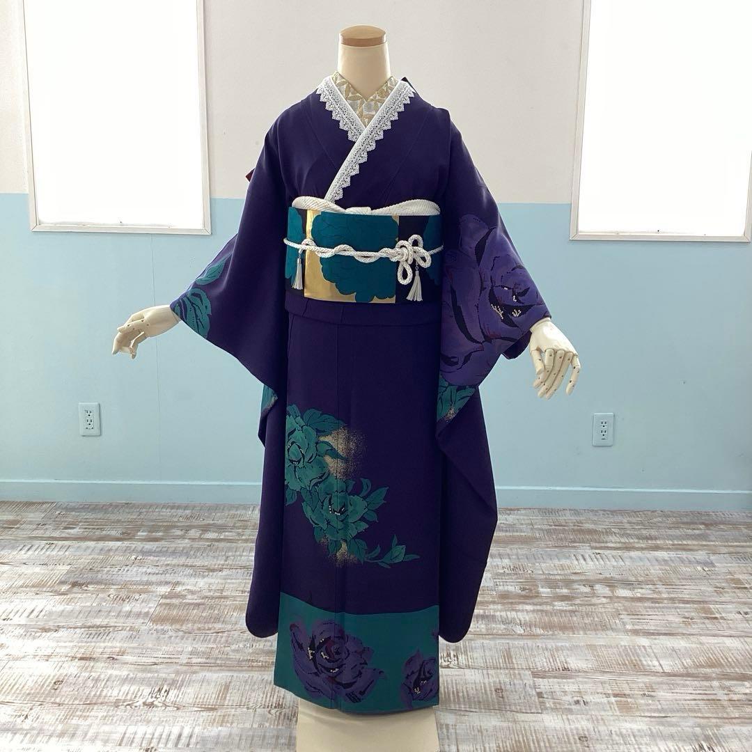 振袖フルセット　薔薇　レース　正絹　成人式　結婚式　撮影　半衿　長襦袢　帯揚帯締