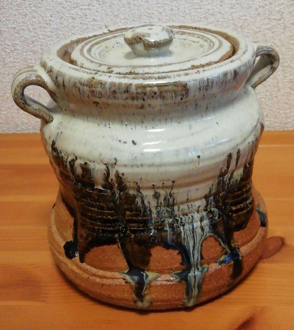 大橋裕作　大杉皿屋窯　朝鮮唐津　耳付　水指　共箱　仕服付　茶道具