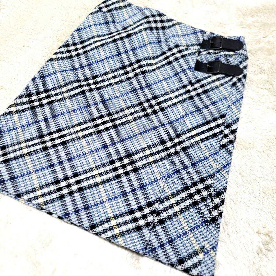 極美品 バーバリーロンドン ラップスカート ノバチェック 44 ブルー系