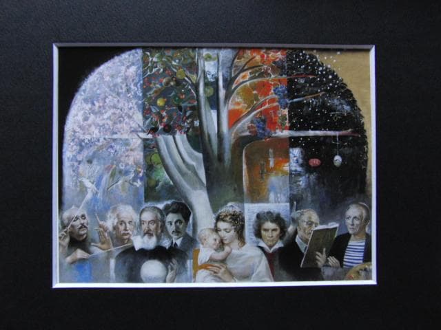 芝田米三、【春夏秋冬・願　平和】、希少な画集画、新品高級額