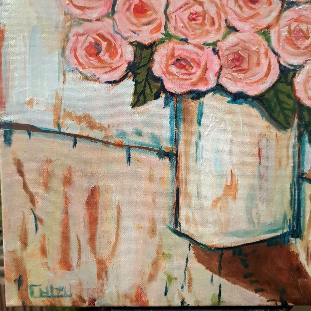 キャンバス油絵　専用　デリケートローズからアイボリーの空間 　大きいキャンパス