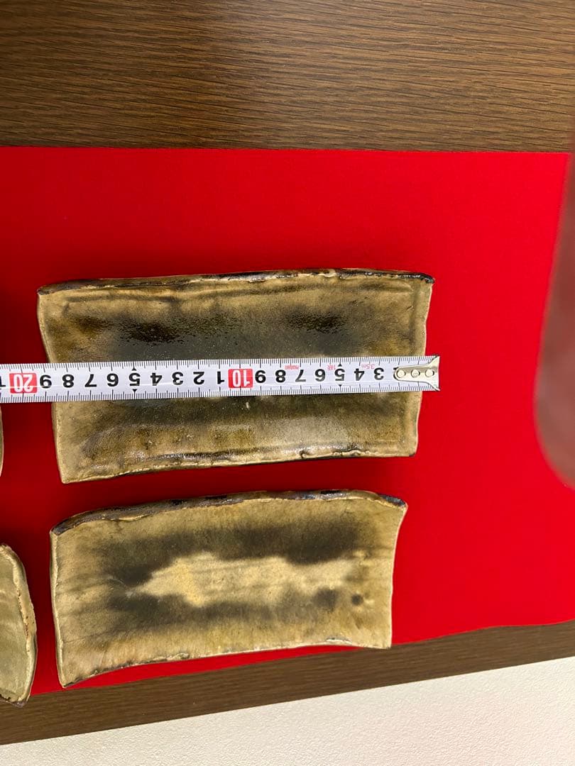 無形文化財加藤孝造　黄瀬戸　長方形皿四客　共箱なし