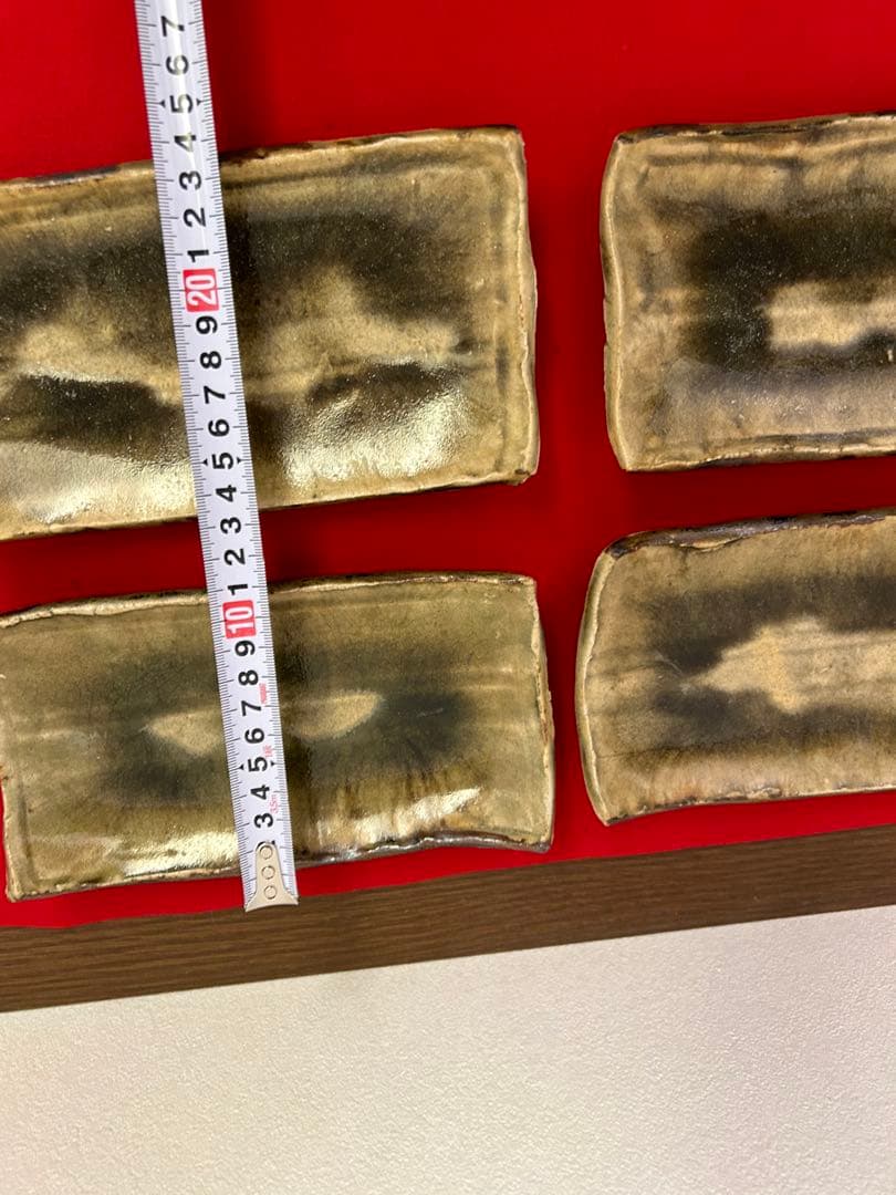無形文化財加藤孝造　黄瀬戸　長方形皿四客　共箱なし