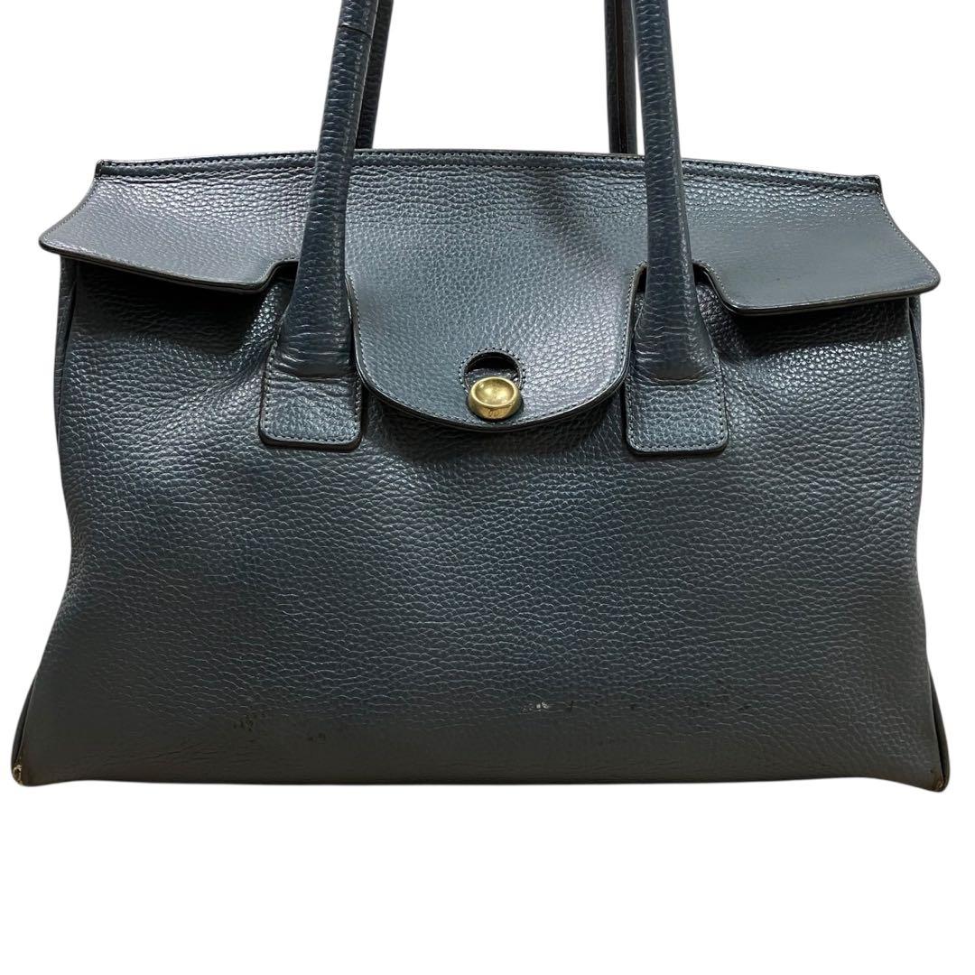 トフアンドロードストーン トートバッグ ルーフボタン レザー A4 ネイビー