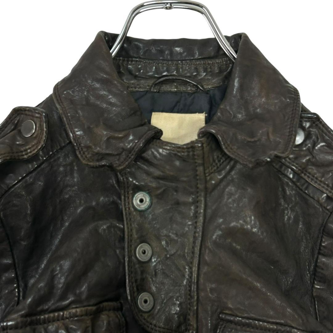 DIESEL ディーゼル レザー シングルライダース 羊革 シワ加工 S