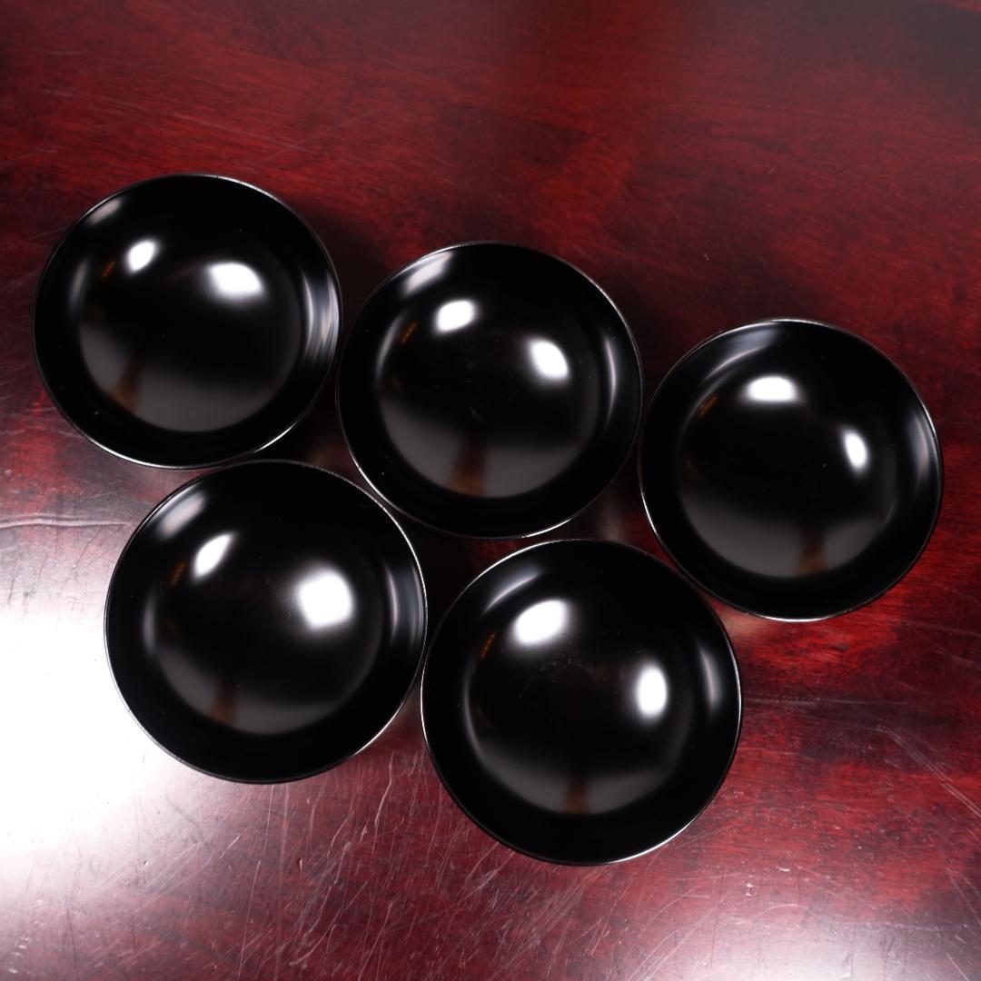 輪島塗 黒塗 蒔絵 草彫 吸物椀 5客 共箱 天然木製漆器