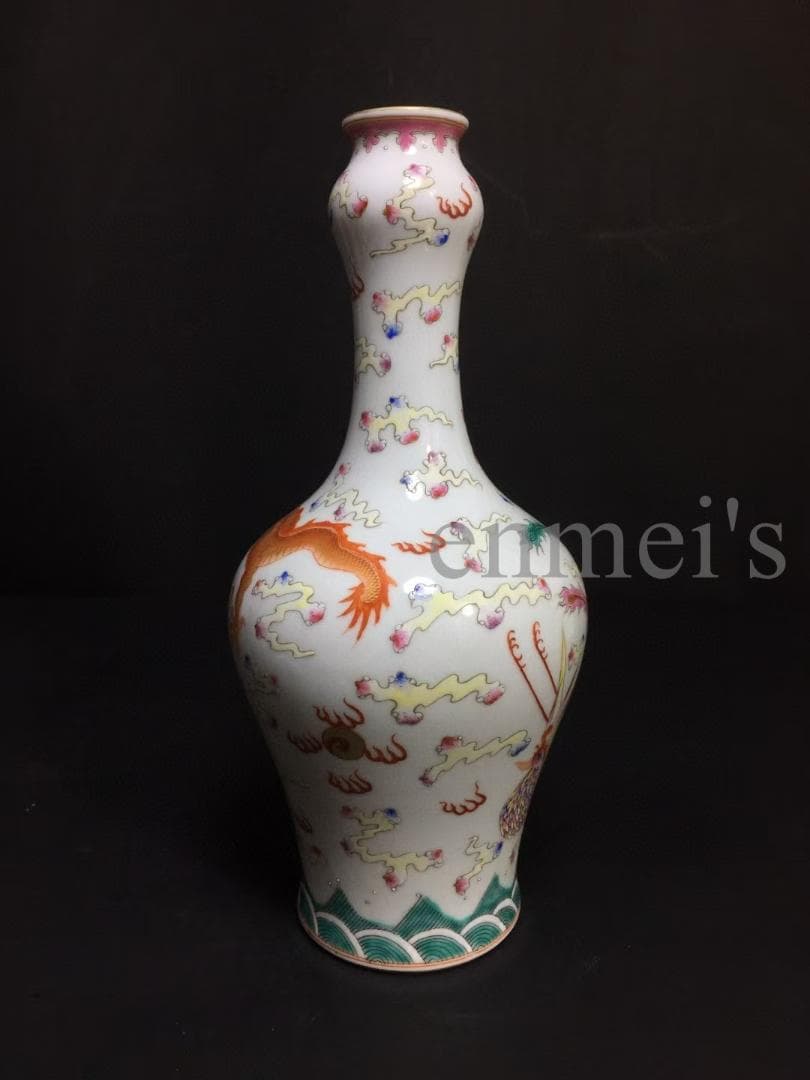 中国古美術・旧蔵乾隆御用款・珐琅彩鎏金瓶・龍鳳彩絵・陶磁器・花瓶・文房具・案t