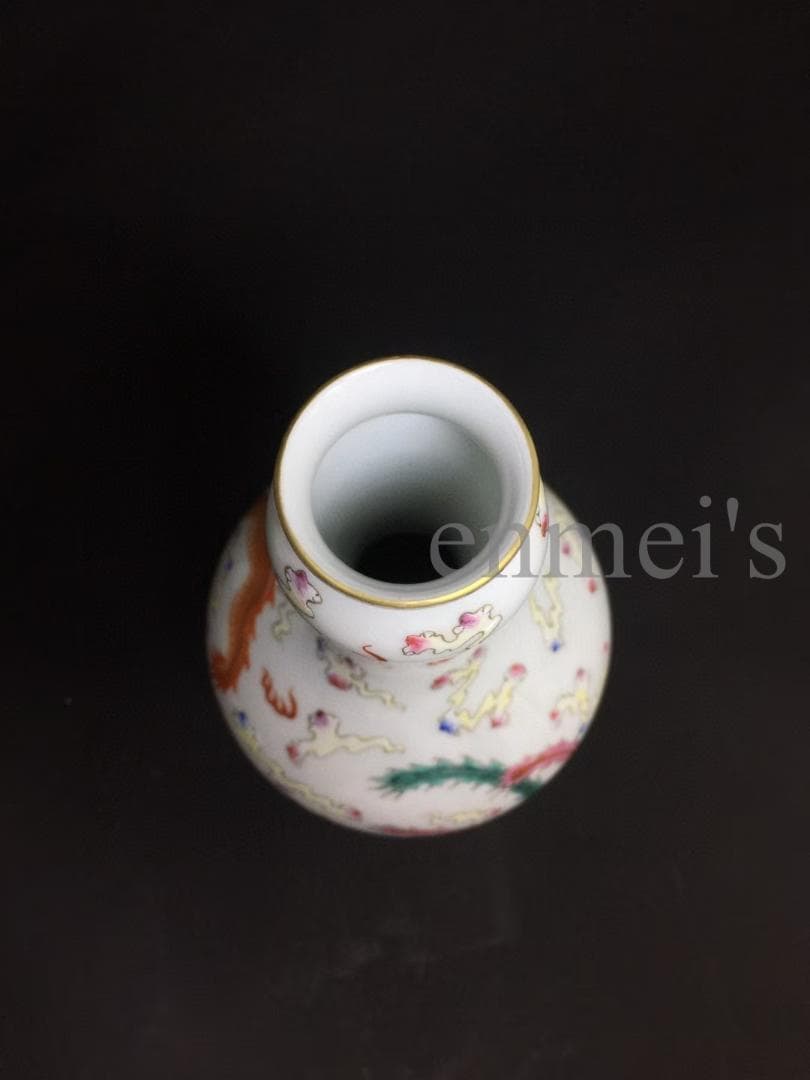 中国古美術・旧蔵乾隆御用款・珐琅彩鎏金瓶・龍鳳彩絵・陶磁器・花瓶・文房具・案t