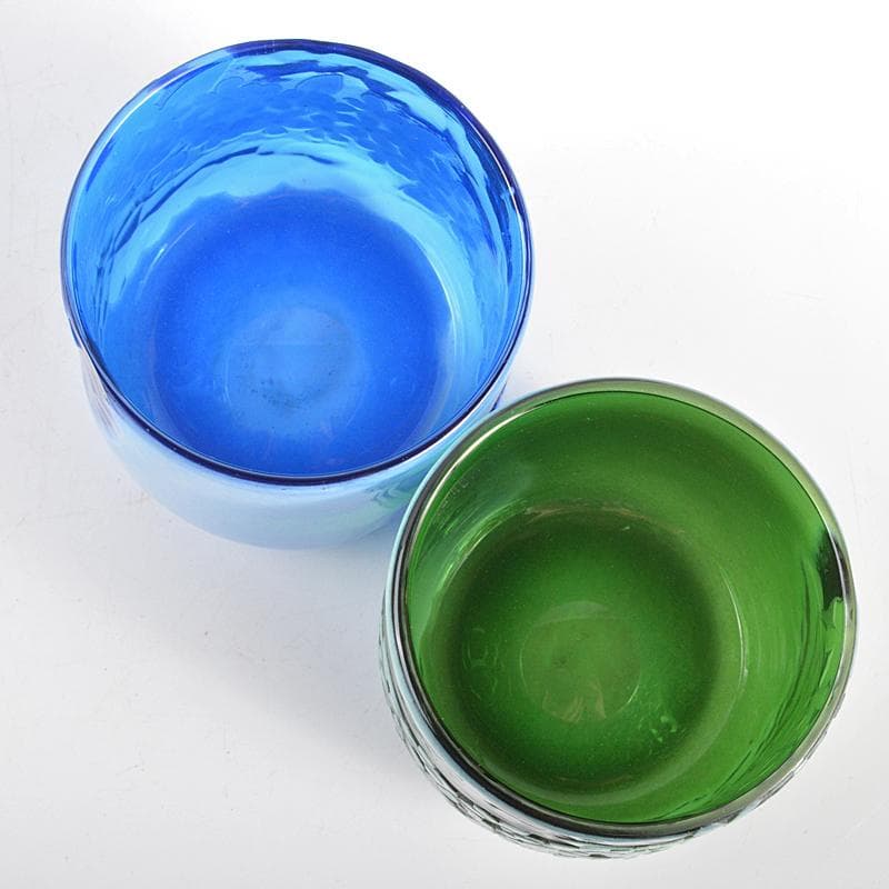 ガラス工芸　睦彰銘　花文　盃　一對　C　R6831