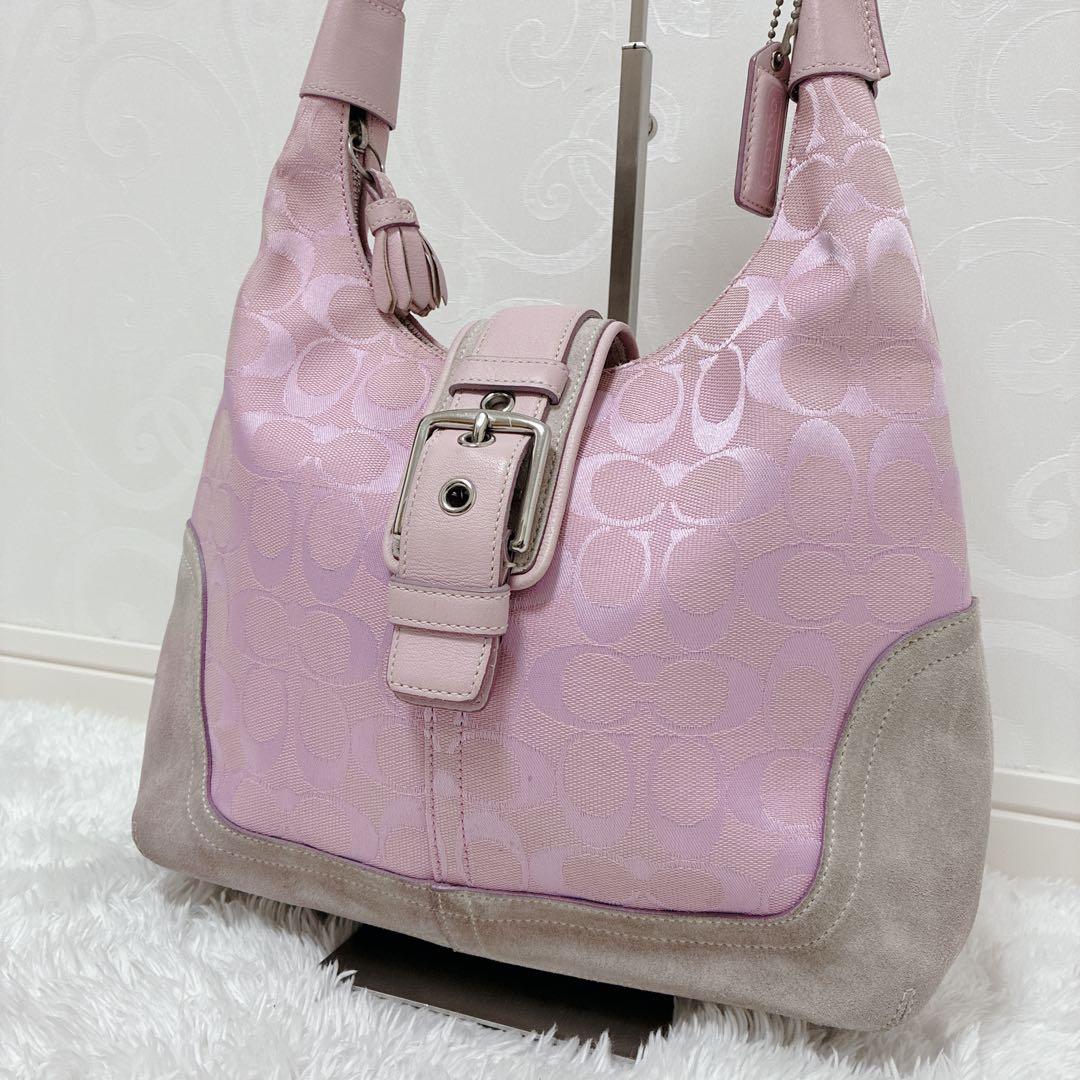 【希少色】COACH シグネチャー ショルダーバッグ ピンク レザー 6824