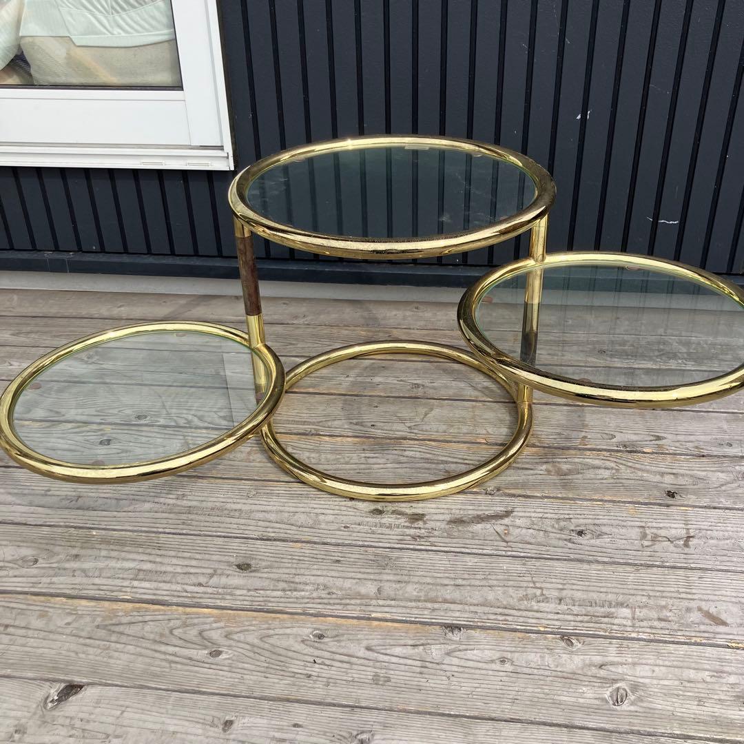 北欧レトロ ミッドセンチュリー 3段ラウンドテーブル ガラスサイドテーブル