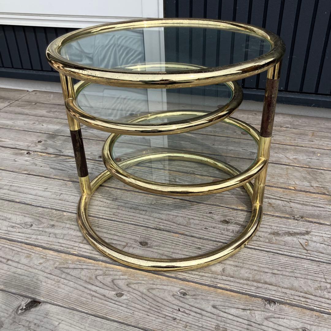 北欧レトロ ミッドセンチュリー 3段ラウンドテーブル ガラスサイドテーブル