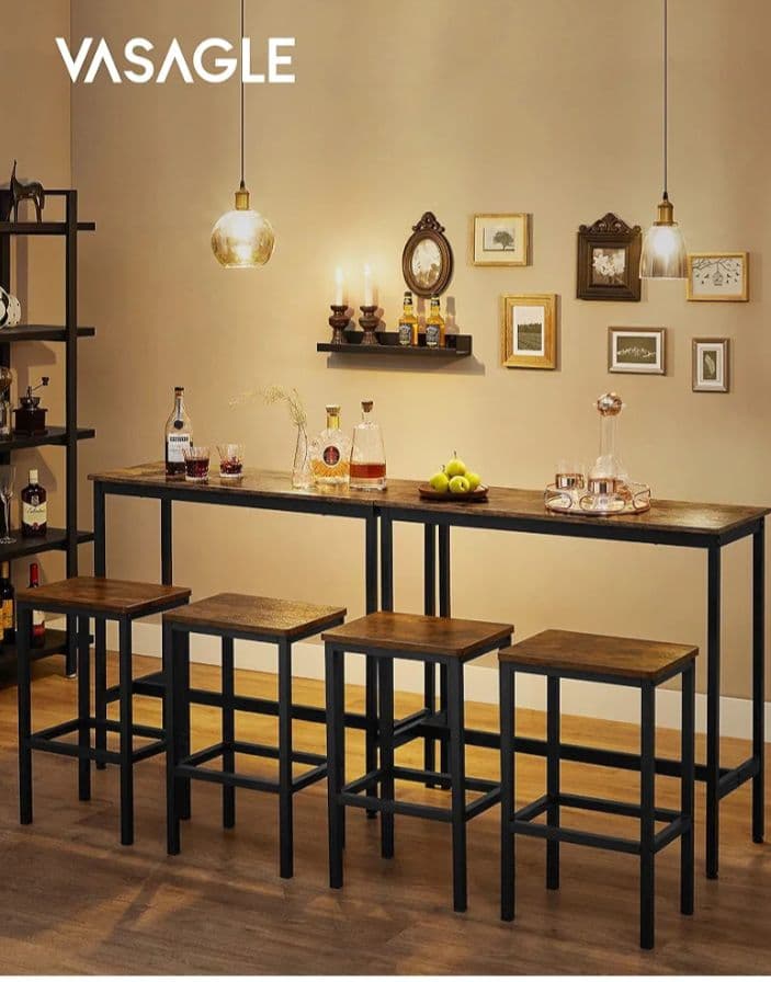 H　VASAGLE　カウンターテーブル　チェア　3点セット　ヴィンテージ　YK