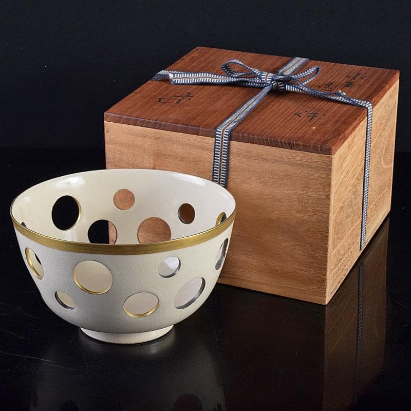 北大路魯山人作　金銀水玉透かし鉢　菓子鉢　共箱　D　R8520