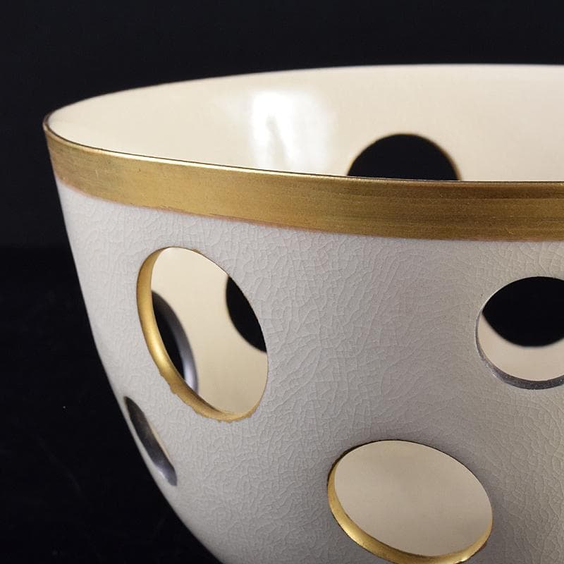 北大路魯山人作　金銀水玉透かし鉢　菓子鉢　共箱　D　R8520