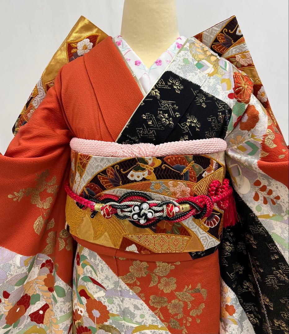 名門藤原織物　振り袖　フルセット　別誂長襦袢付　金駒刺繍　絞り　袋帯　701