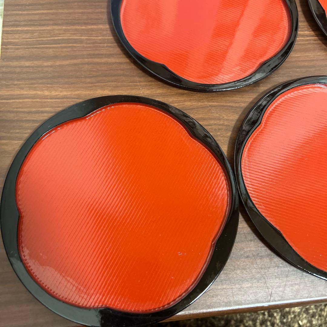 毧前漆器 丸梅鉢 梅型銘々皿 5枚セット 箱付き