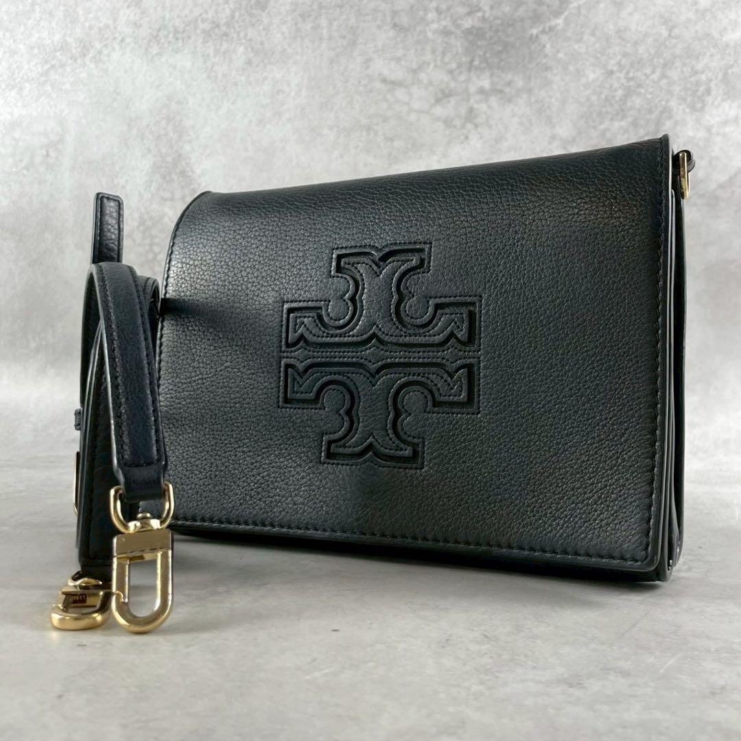 ✨美品✨トリーバーチ　ショルダーバッグ ウォレット　Tロゴ　レザー　ブラック