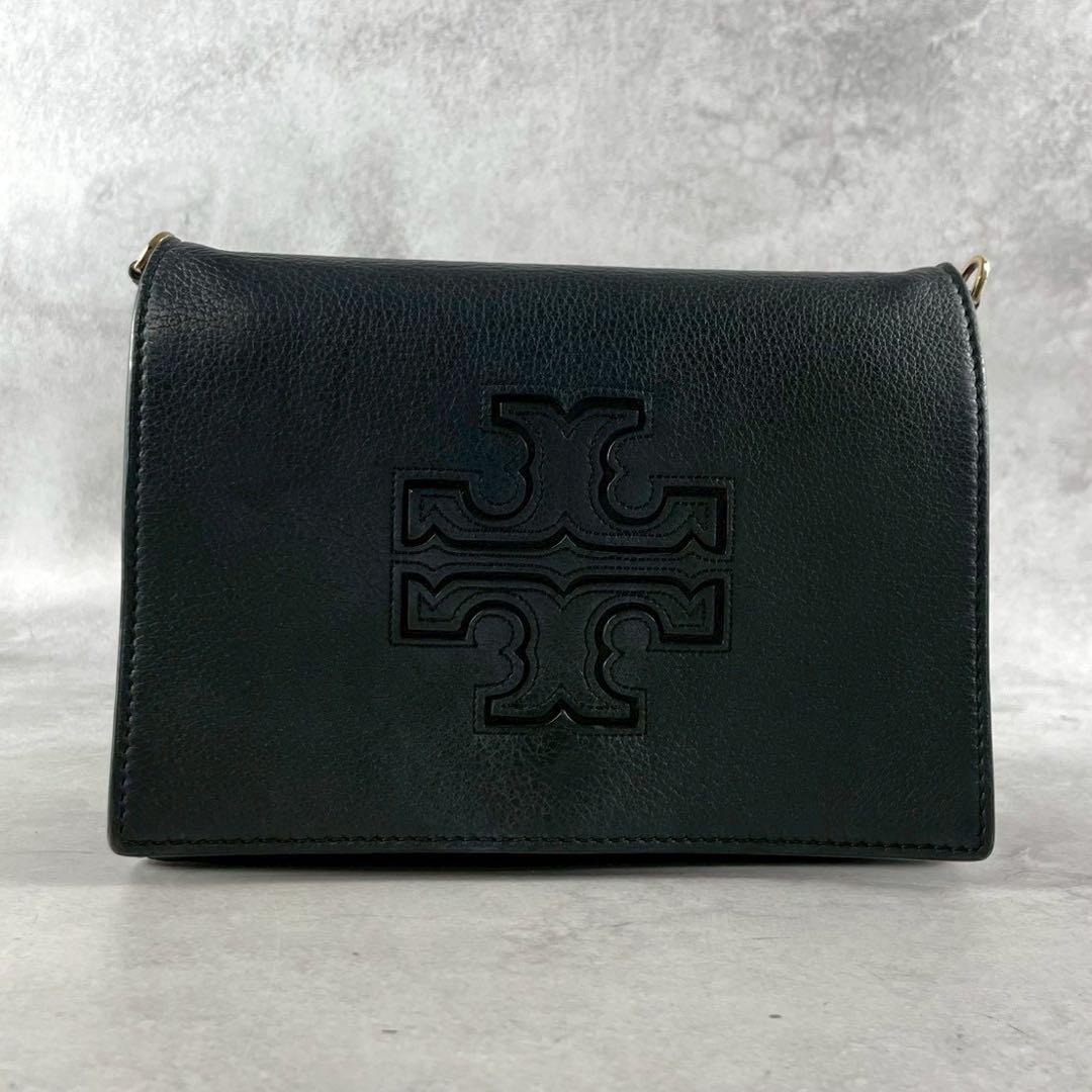 ✨美品✨トリーバーチ　ショルダーバッグ ウォレット　Tロゴ　レザー　ブラック