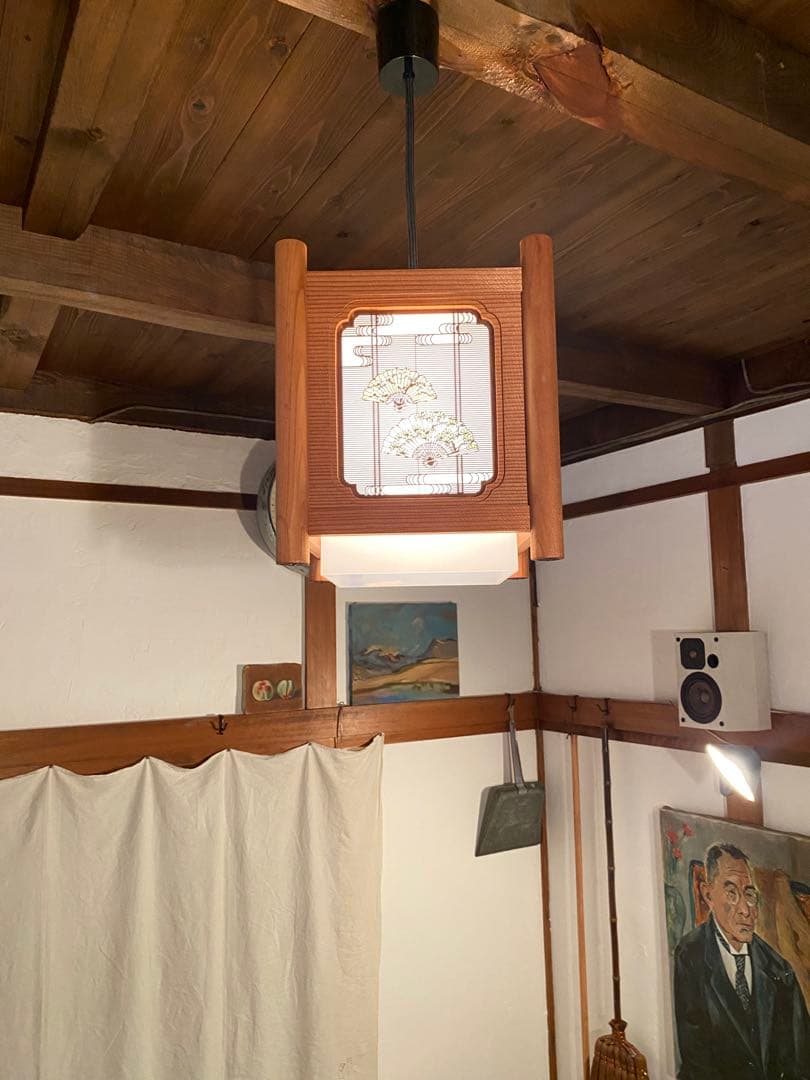 リタ2つセット　和風吊り下げ照明 扇柄 木製×乳白アクリル 昭和レトロ