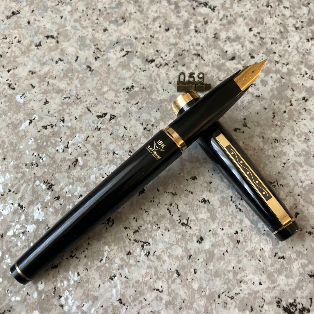 #059 オーバーホール済み 万年筆 PLATINUMプラチナ ロング 18k