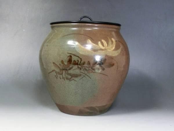 水指■古い時代物 絵唐津 瀬戸 大正弐年 丸正今井 菊 骨董品■