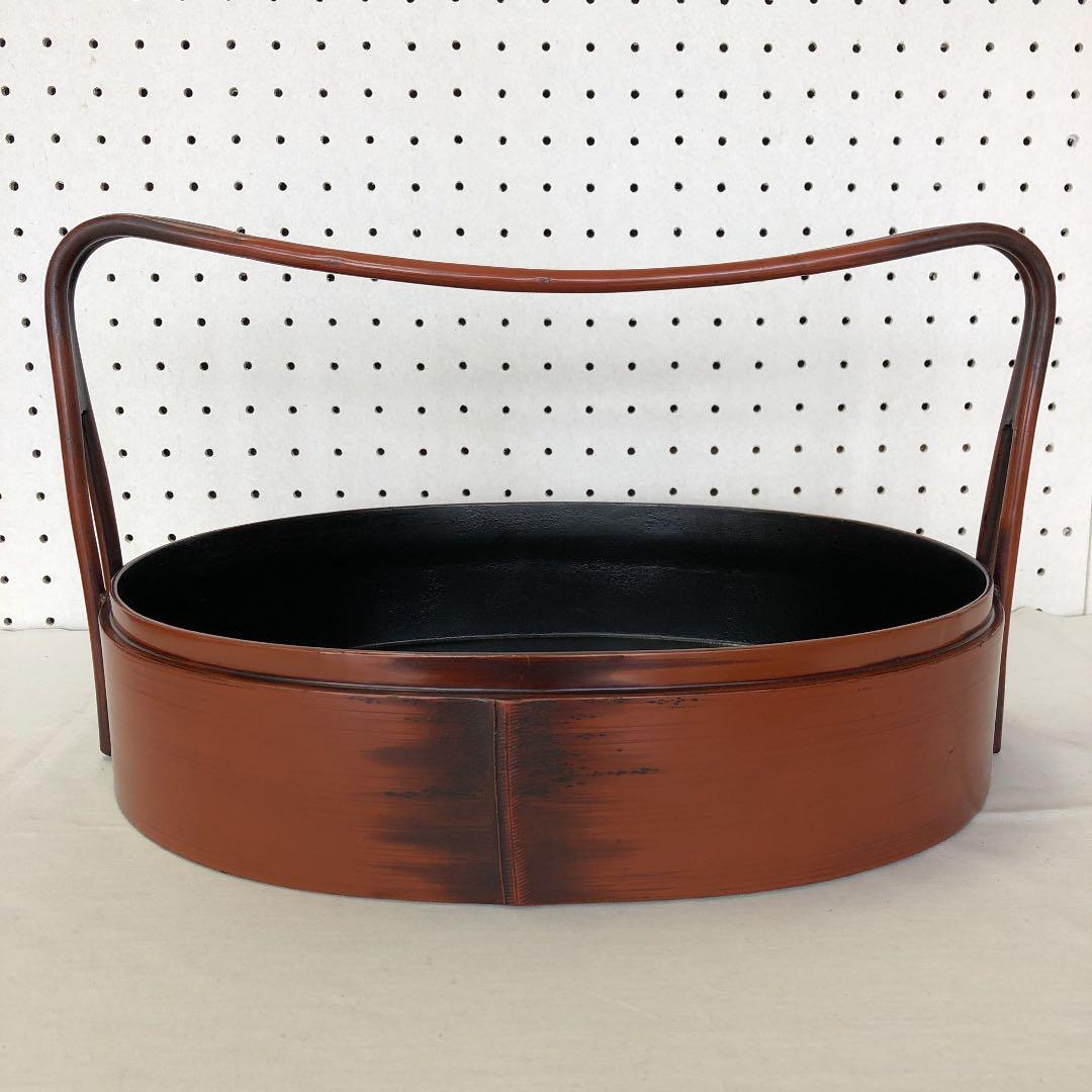 茶道具•新潟漆器 手付きの竹塗楕円型茶櫃