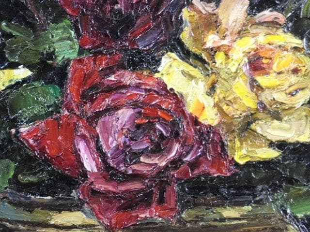 日動画廊取扱　萩谷巌　直筆サイン『ばら』キャンヴァスに油彩 15号 0418L