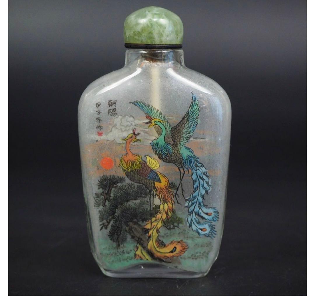 送料無料　作家サインあり　手書き鳳凰・松鶴図　内画鼻煙壺 時代物 本物保証