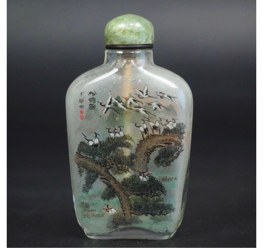 送料無料　作家サインあり　手書き鳳凰・松鶴図　内画鼻煙壺 時代物 本物保証