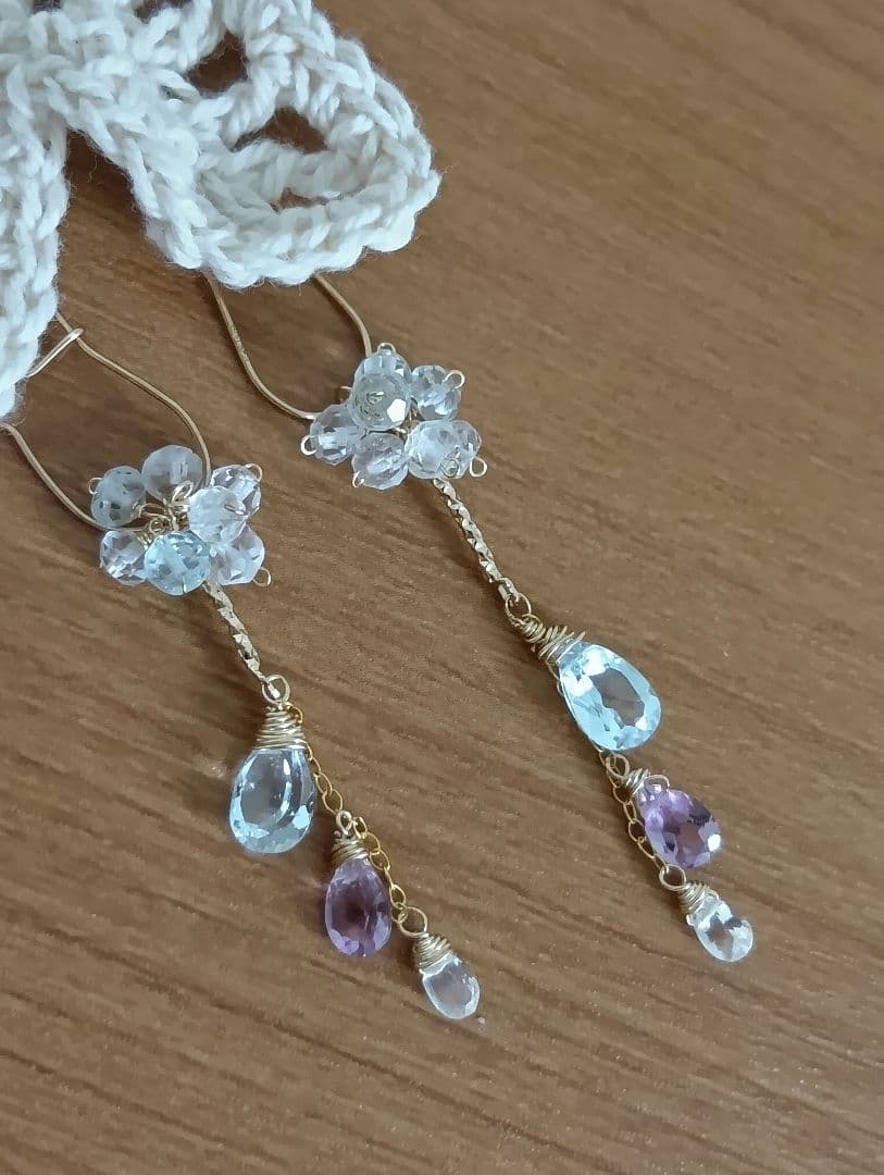 423 14kgfブルートパーズ・アメジスト・ブルームーンストーンのチャーム7点