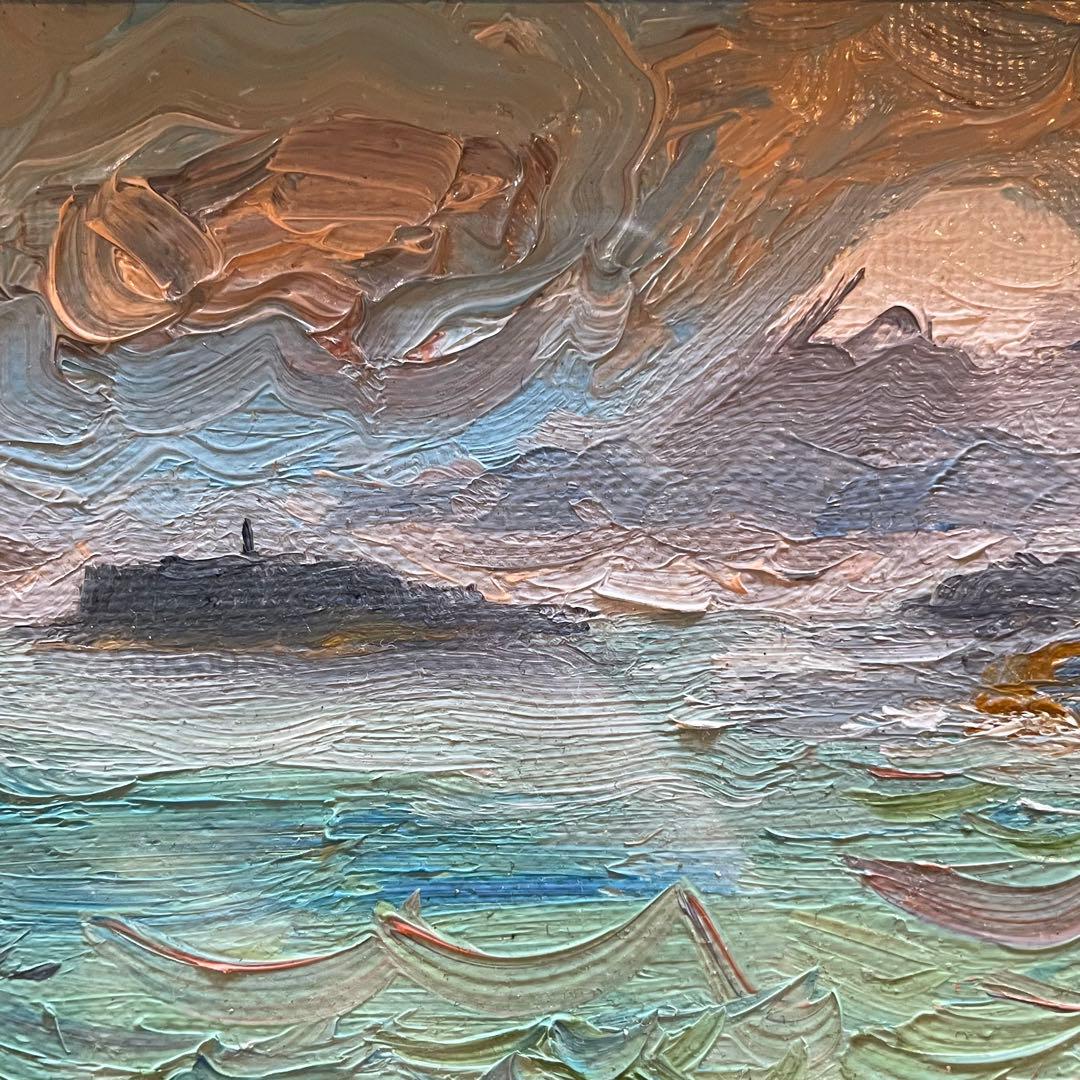 木俣滋彦「江ノ島・富士」油彩画　風景　鎌倉　額付　本人サイン入　25.11.28