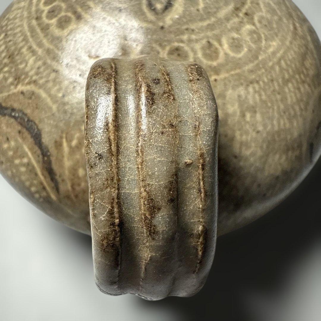 李朝　粉青沙器水滴　象嵌　印花　灰釉薬　朝鮮美術　珍品　古美術　李朝コレクター