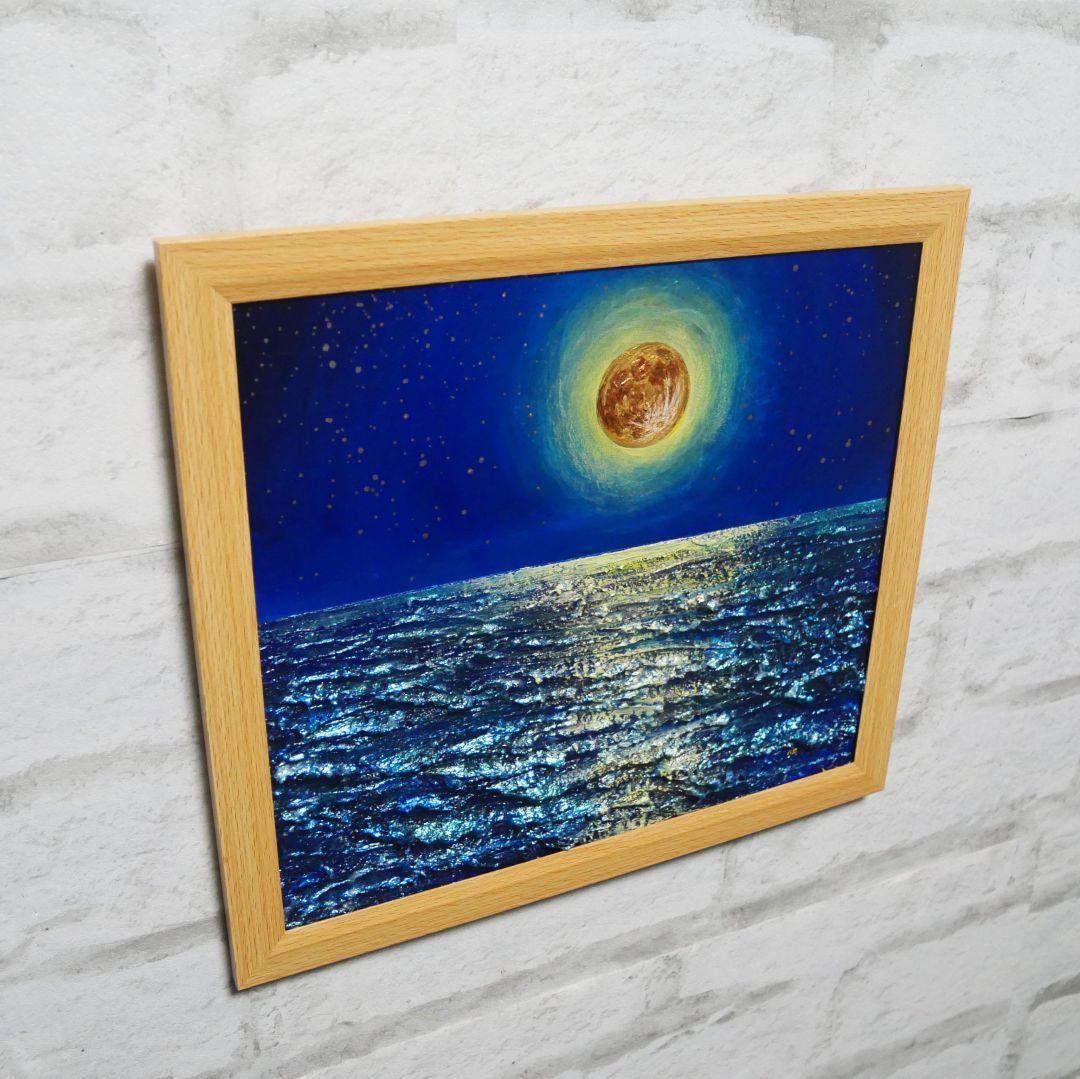 油絵 油彩 油彩画 絵 絵画【月下の海】