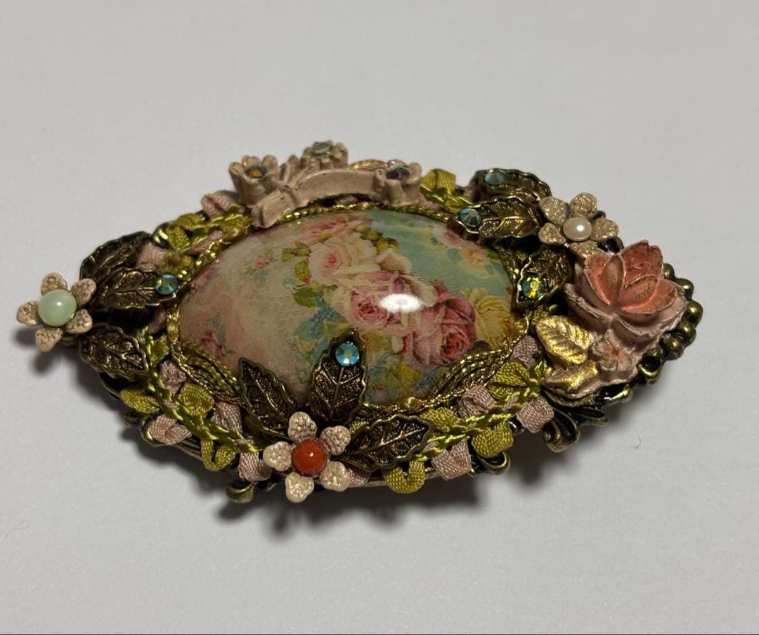 美品☆ ミハエルネグリンのバラピクチャーペイントローズブローチ