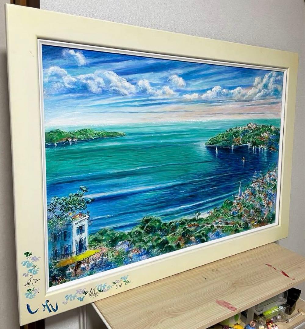 平野琳人『帆船のいる港』油彩 原画 M30 大作傑作 平野オリジナル額装