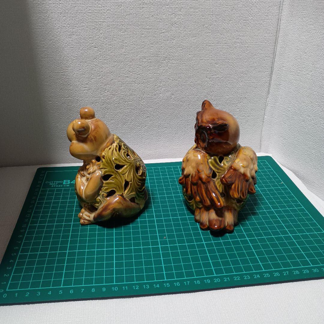 九谷焼　カエルとフクロウの香炉