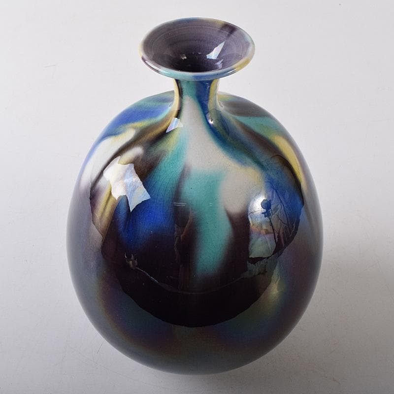 九谷焼　柳雨軒　三代八十吉　徳田正彦作　彩釉　壷　共箱　U　R8706