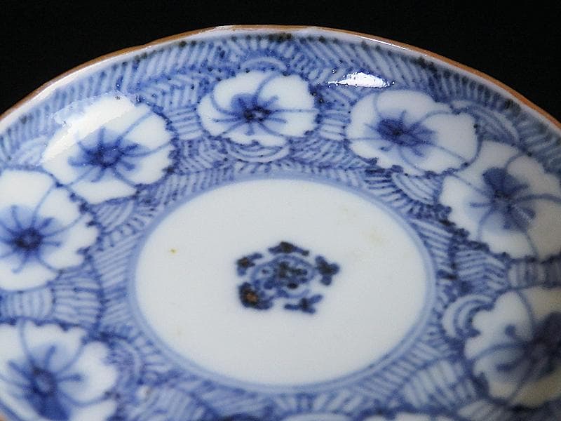 古伊万里　染付　撫子の図　豆皿　江戸期　E093AS-fbkv