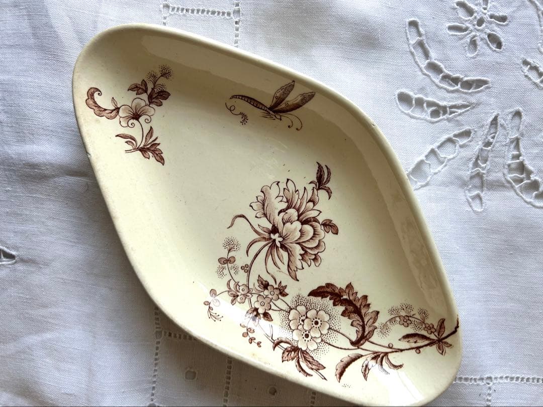 ブラウン　ラヴィエ セピア　ボタニカル　ジャポニズム　　フランス　アンティーク