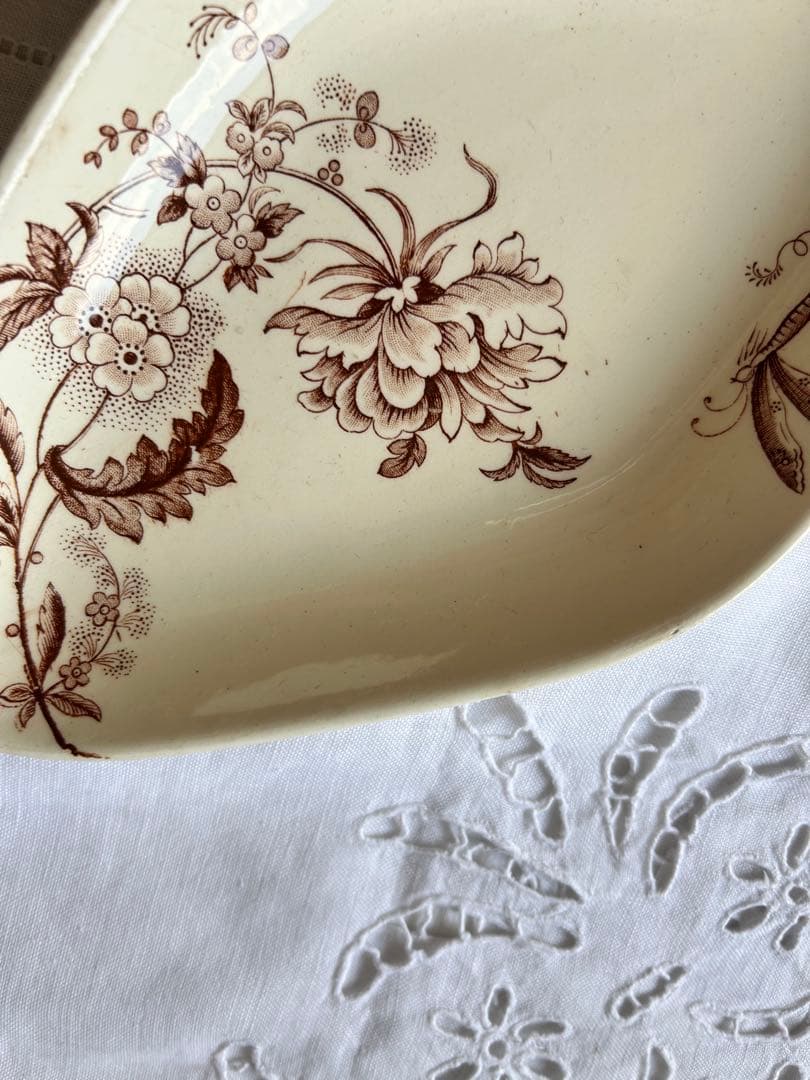 ブラウン　ラヴィエ セピア　ボタニカル　ジャポニズム　　フランス　アンティーク