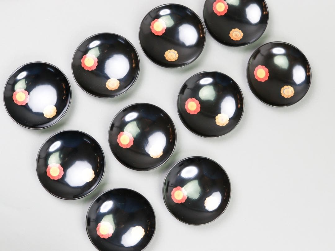 輪島屋 黒呂色塗 蓋付椀 10客 共箱 輪島塗